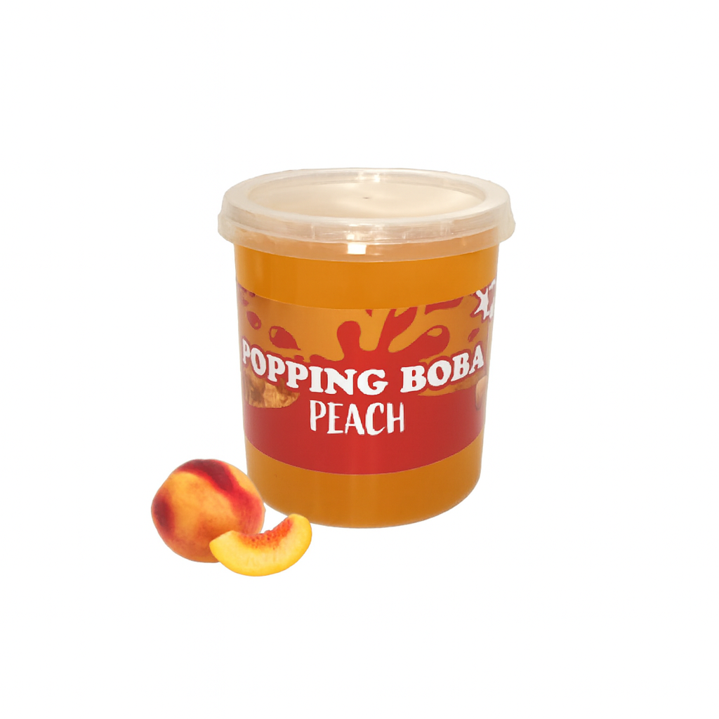 perzik-popping-boba-fruitparels-groothandel-3kg.png Grootverpakking 3kg Perzik Popping Boba voor horeca en bubble tea shops
